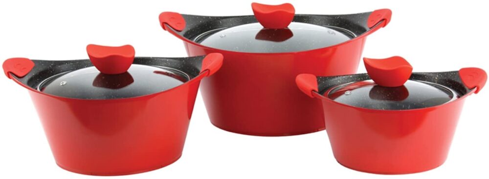 CAIA 3pc Die-cast Non-Stick Marble Coated Stockpot Set with Glass Lids - Image 3