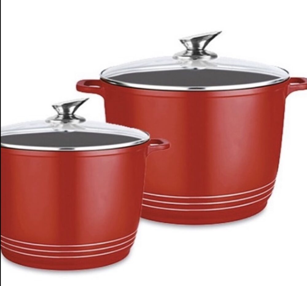 Nea Ceramic Diecast Set of 2 Stockpot with Lid ( Black & Red) - Image 2