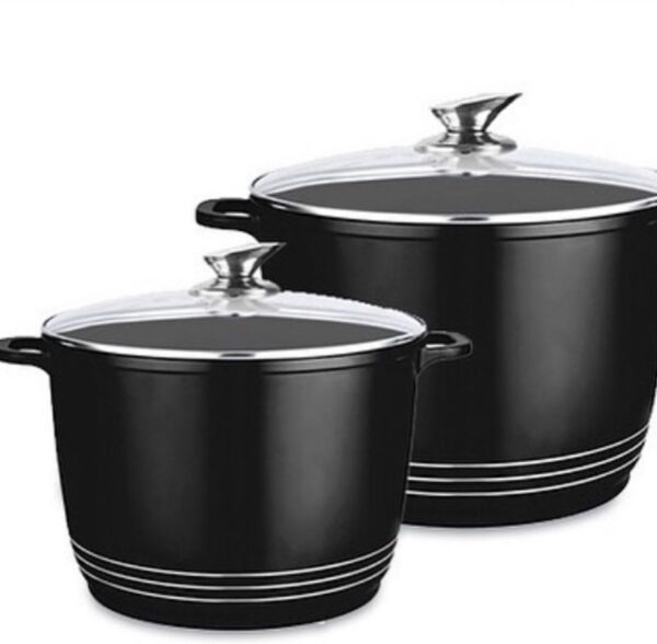 Nea Ceramic Diecast Set of 2 Stockpot with Lid ( Black & Red)
