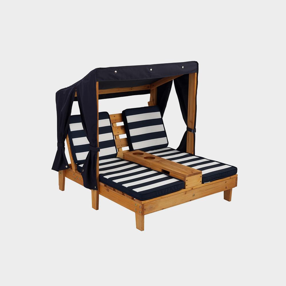 KidKraft Wooden Outdoor Double Chaise Lounge with Cup Holders, Kid's Patio Furniture