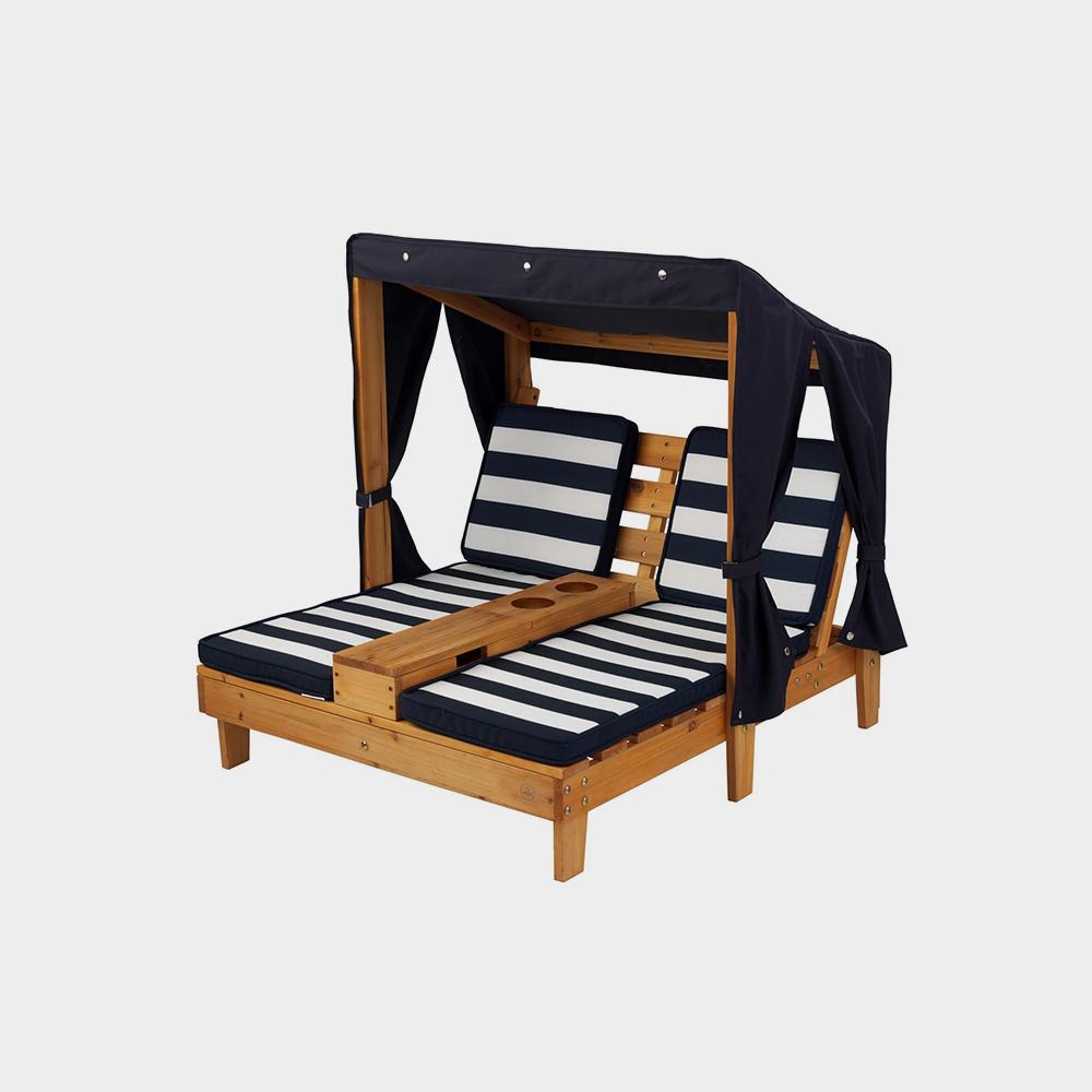 KidKraft Wooden Outdoor Double Chaise Lounge with Cup Holders, Kid's Patio Furniture Image 2