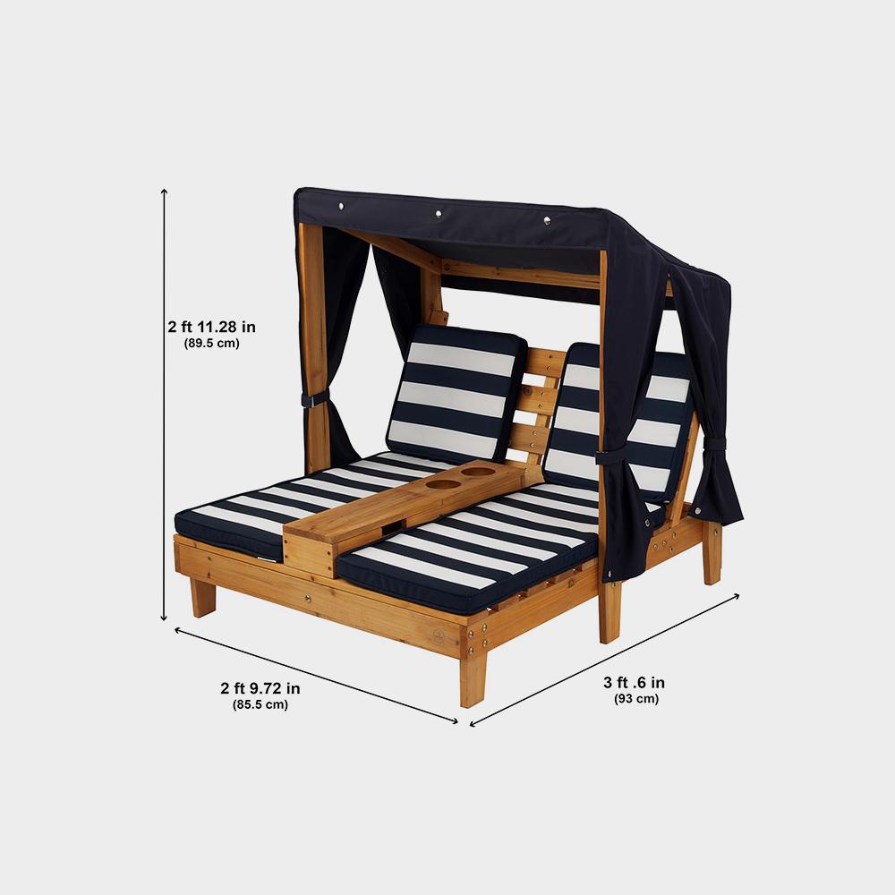 KidKraft Wooden Outdoor Double Chaise Lounge with Cup Holders, Kid's Patio Furniture Image 3