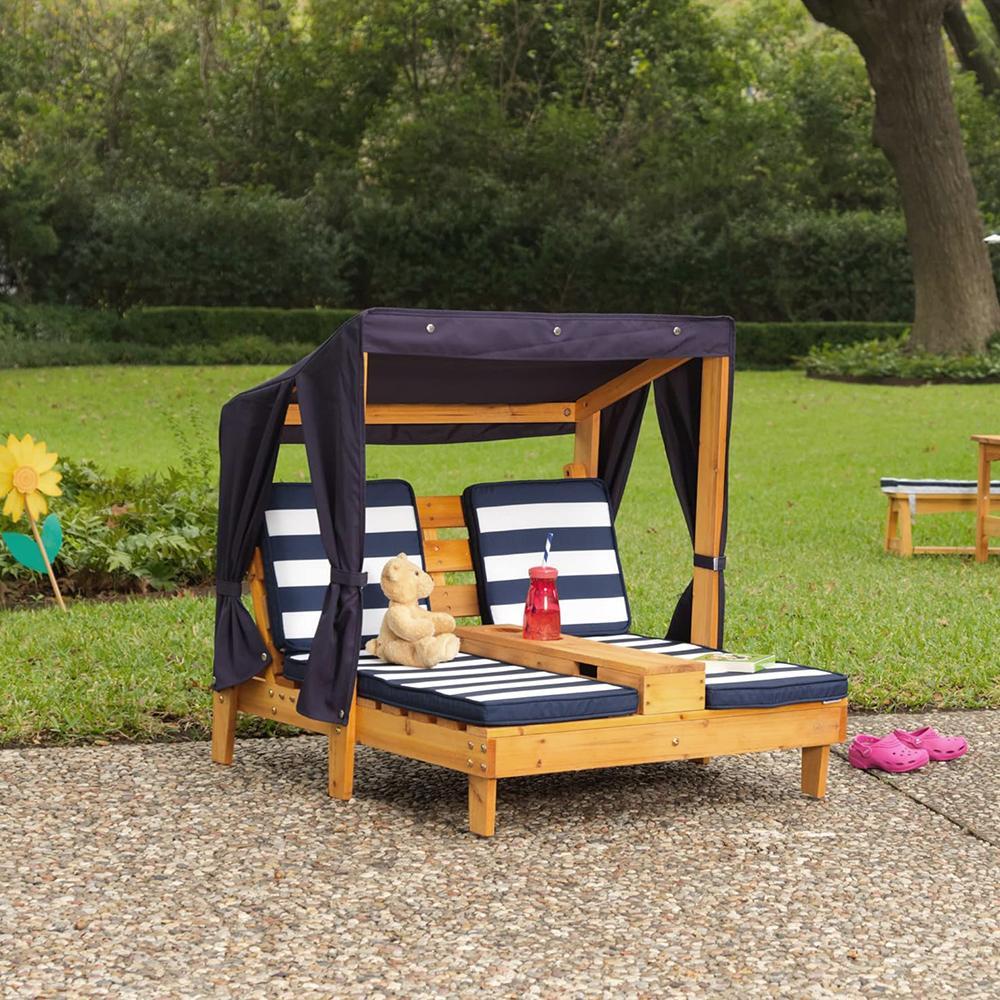 KidKraft Wooden Outdoor Double Chaise Lounge with Cup Holders, Kid's Patio Furniture Image 4
