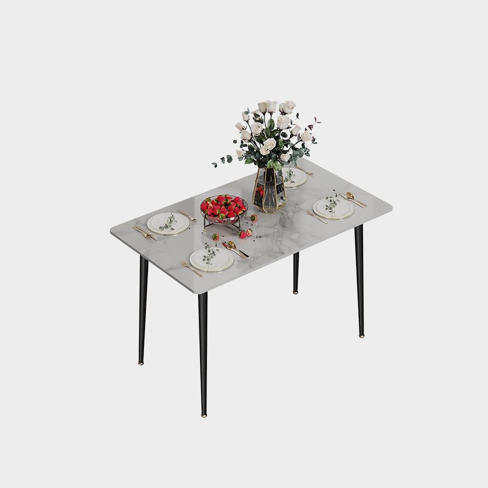 Kitchen Dining Table Rectangular Modern Sintered Stone Marble Effect Table Top with Tapered Metal Legs Image 3