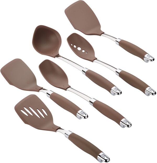 Anolon SureGrip Nonstick Utensil Kitchen Cooking Tools Set, 6 Piece, Bronze Brown