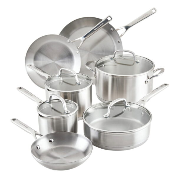 Tri Ply Clad Stainless Steel Cookware Set with Glass Lids 8 Pcs