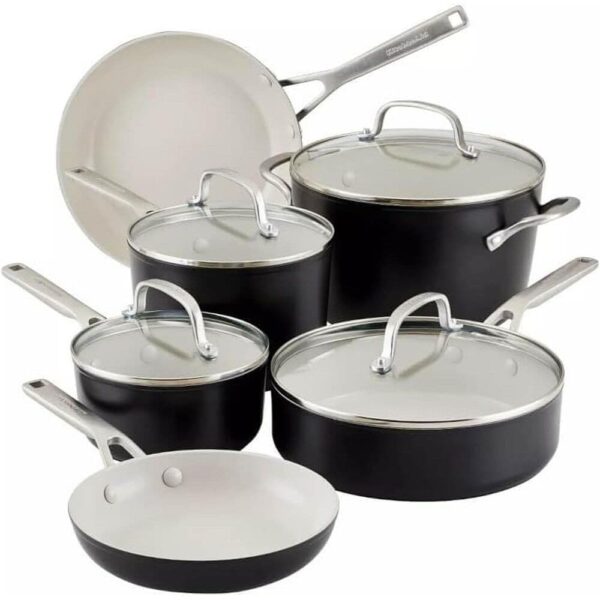 KitchenAid 10 Piece Hard Anodized Ceramic Nonstick Cookware Set 84837   Matte Black