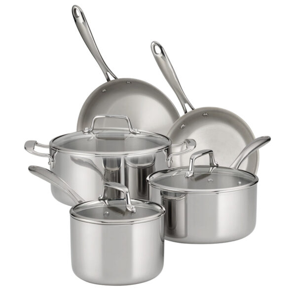 Tri Ply Clad Stainless Steel Cookware Set with Glass Lids 8 Pcs