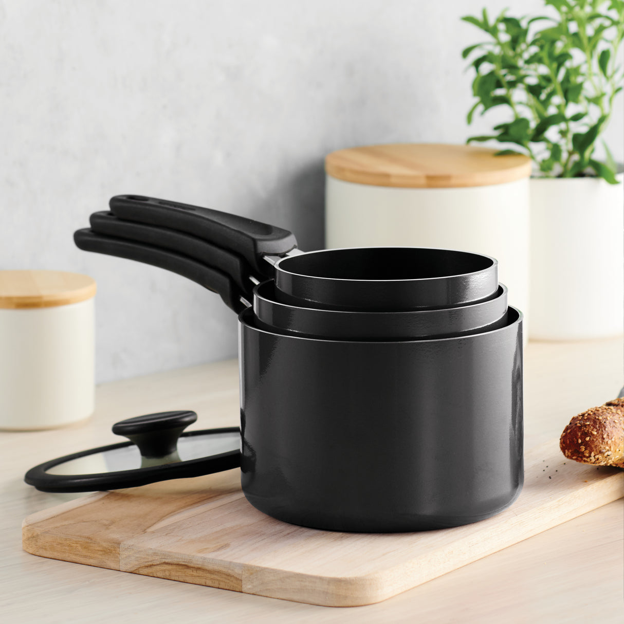 Nesting 6 Piece Nonstick Sauce Pan Set Grey Image 4