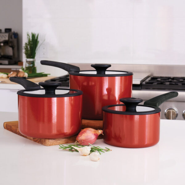 Nesting 6 Piece Nonstick Sauce Pan Set Red