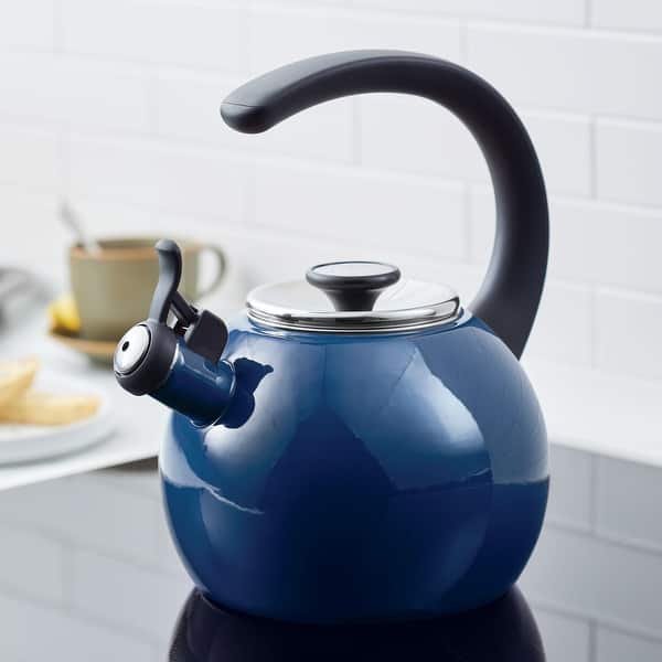 Circulon Enamel on Steel Whistling Induction Teakettle With Flip Up Spout, 2 Quart, Navy