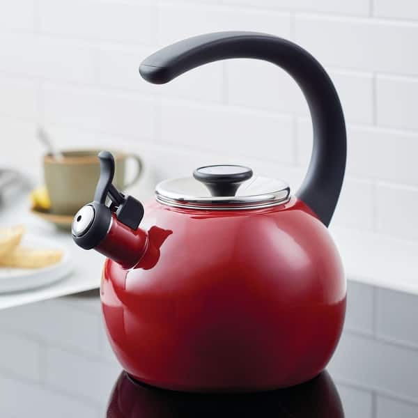Circulon Enamel on Steel Whistling Induction Teakettle With Flip Up Spout, 2 Quart   Red