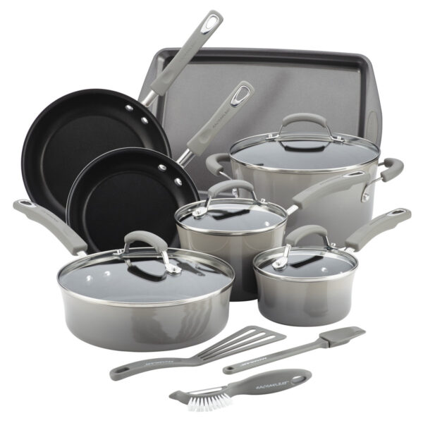 Rachael Ray Classic Brights Nonstick Cookware Pots and Pans Set, 14 Piece