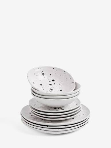 12 Piece Black/White Seattle Textured Dinner Set