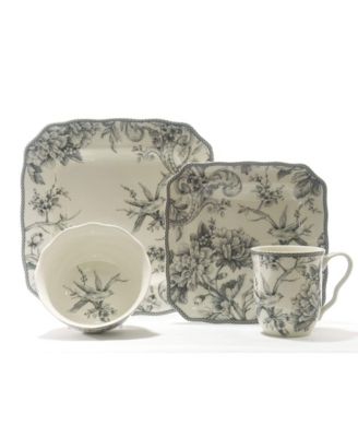 222 Fifth Adelaide Square Grey 16 Pc  Dinnerware Set, Service for 4