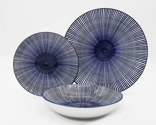 Laura Blue Porcelain 12 Piece Dinnerware Set, Service For 4