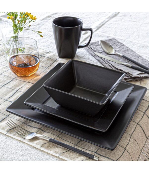 Over and Back® Hard Square 16 Piece Dinnerware Set in Black