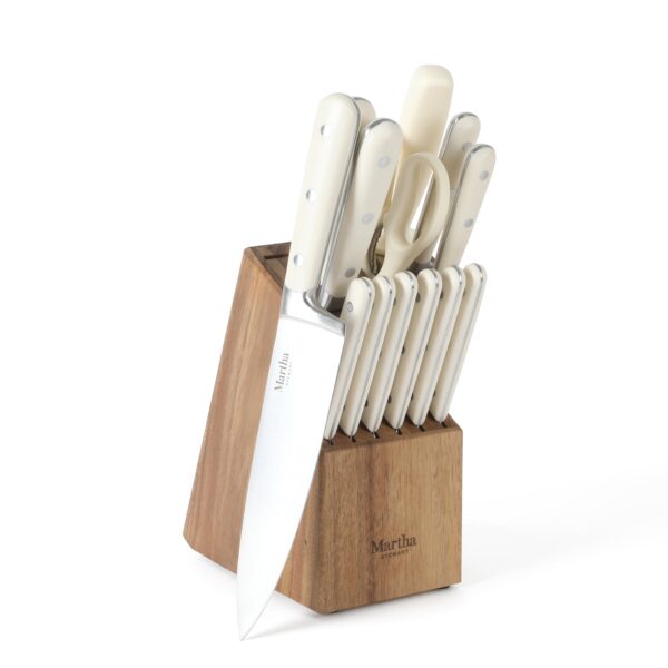 Martha Stewart Eastwalk 14 Piece Stainless Steel Cutlery Set w/ ABS Triple Riveted Forged Handle Acacia Wood Block