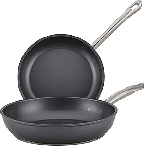 Anolon Professional Non Stick Frying Pan Set of 2   Durable Frying Pan Set 20 & 28cm, with Stainless Steel Riveted Handles, Oven & Dishwasher Safe Cookware, Black