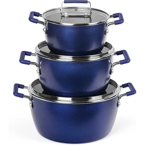 Granitestone 6 Piece Stackable Nonstick Nesting Pots with Lids   Blue