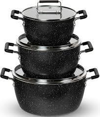 Granitestone blackPots and Pans Set Nonstick, 6 Stackable Piece Cooking Pots Set