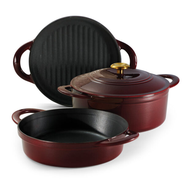 4 Piece Stackable Enamel Cast Iron Cookware Set